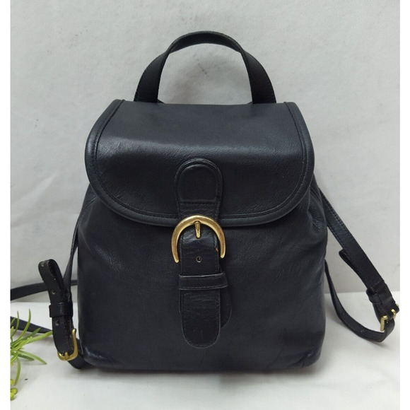 Coach Black Leather Buckle Flap Closure Top Handle Backpack -Vintage Made in USA